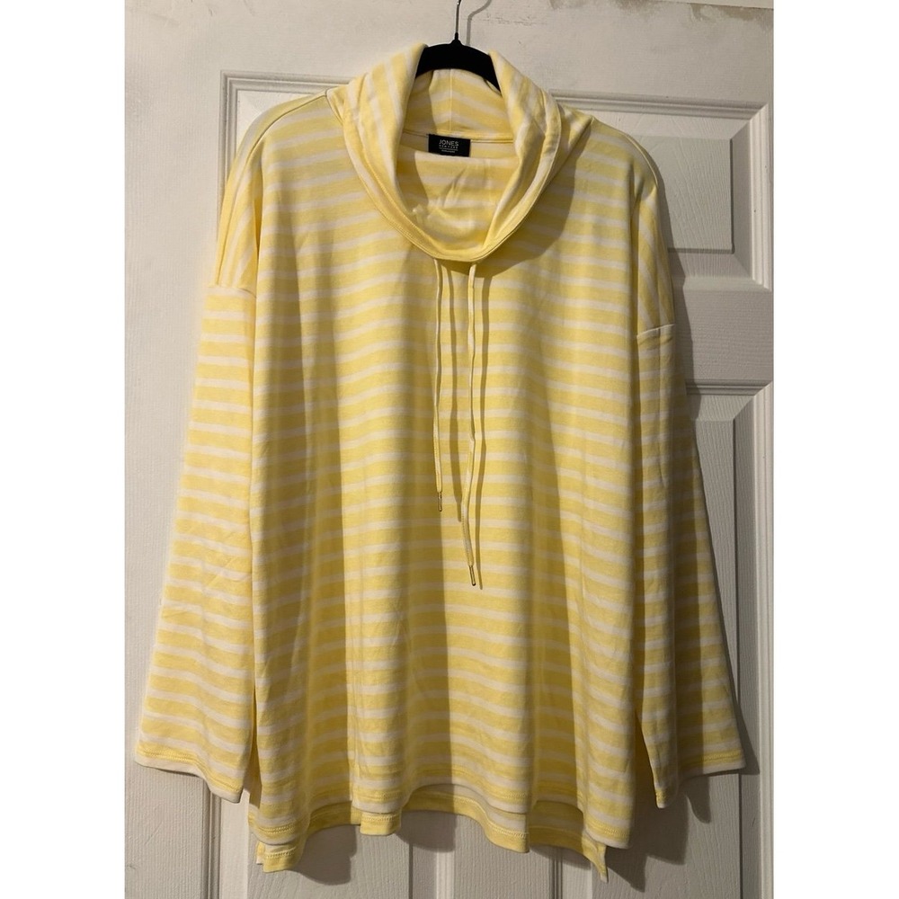 Jones New York White & Yellow striped Cowl/Mock Neck top Sz XXL